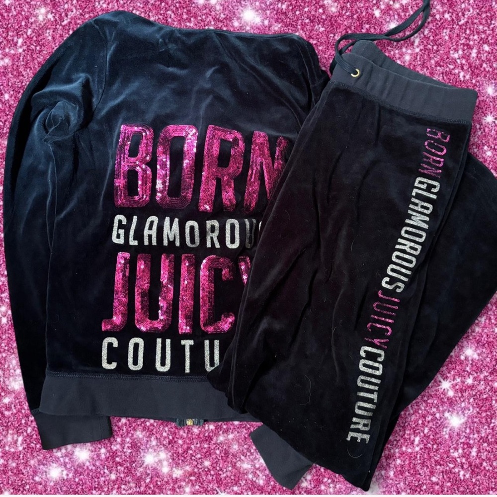 Juicy Couture Black Velour Set with Pink Accents